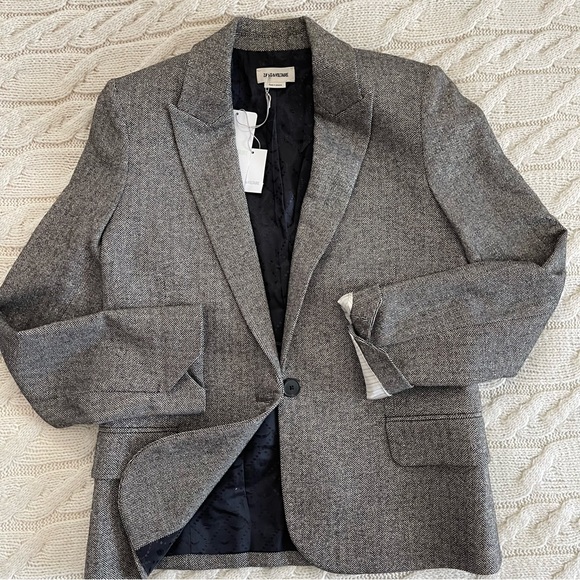 Zadig & Voltaire Victor Lurex Gris BlazerJacket EU 34 - Picture 2 of 12